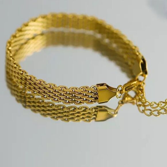 💎206💎 18K Gold Plated Rolo Chunky Link Bracelet - Picture 6 of 16